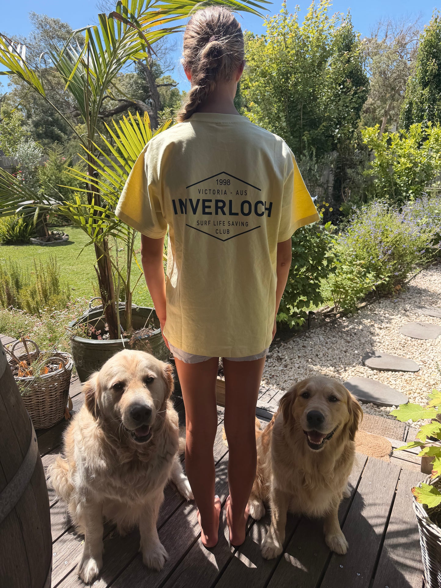 Inverloch Surf Club Kids & Teens Unisex T-Shirt – Soft Lemon Yellow with Navy Logo PRE-ORDER NOW!