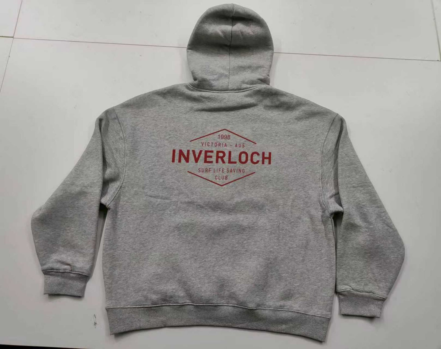 Inverloch Surf Club Adult Unisex Hoodie – Light Sport Grey with Navy or Muted-Red Logo (Lined Hood) PRE-ORDER ONLINE!