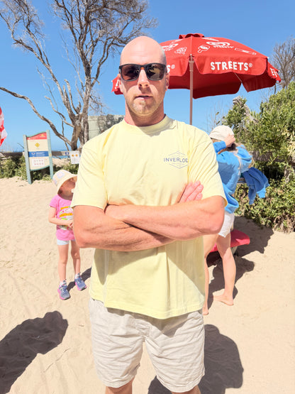 Inverloch Surf Club Adult Unisex T-Shirt – Soft Lemon Yellow with Navy Logo PRE-ORDER ONLINE!
