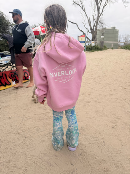 Inverloch Surf Club Kids & Teens Hoodie – Baby Pink with White Logo PRE-ORDER ONLINE!