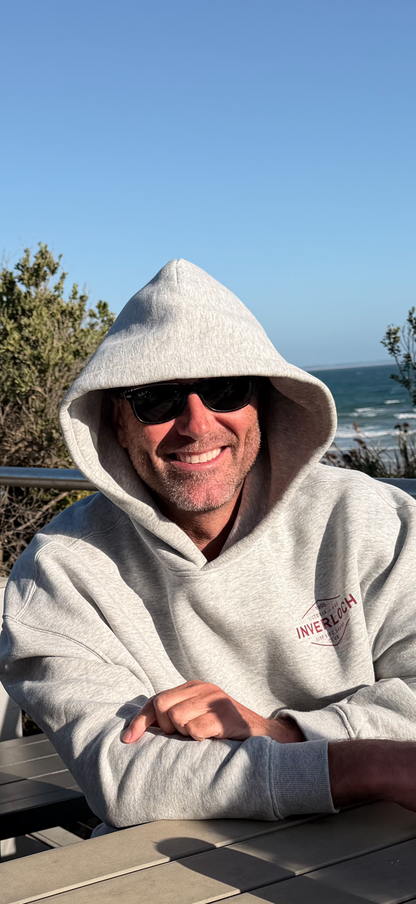 Inverloch Surf Club Adult Unisex Hoodie – Light Sport Grey with Navy or Muted-Red Logo (Lined Hood) PRE-ORDER ONLINE!