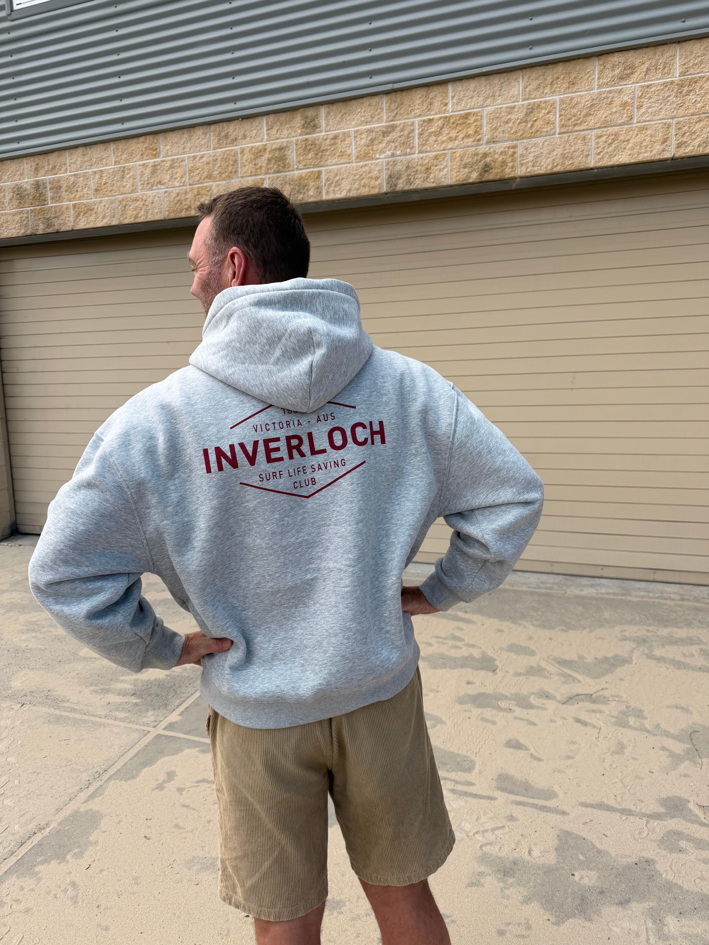 Inverloch Surf Club Adult Unisex Hoodie – Light Sport Grey with Navy or Muted-Red Logo (Lined Hood) PRE-ORDER ONLINE!
