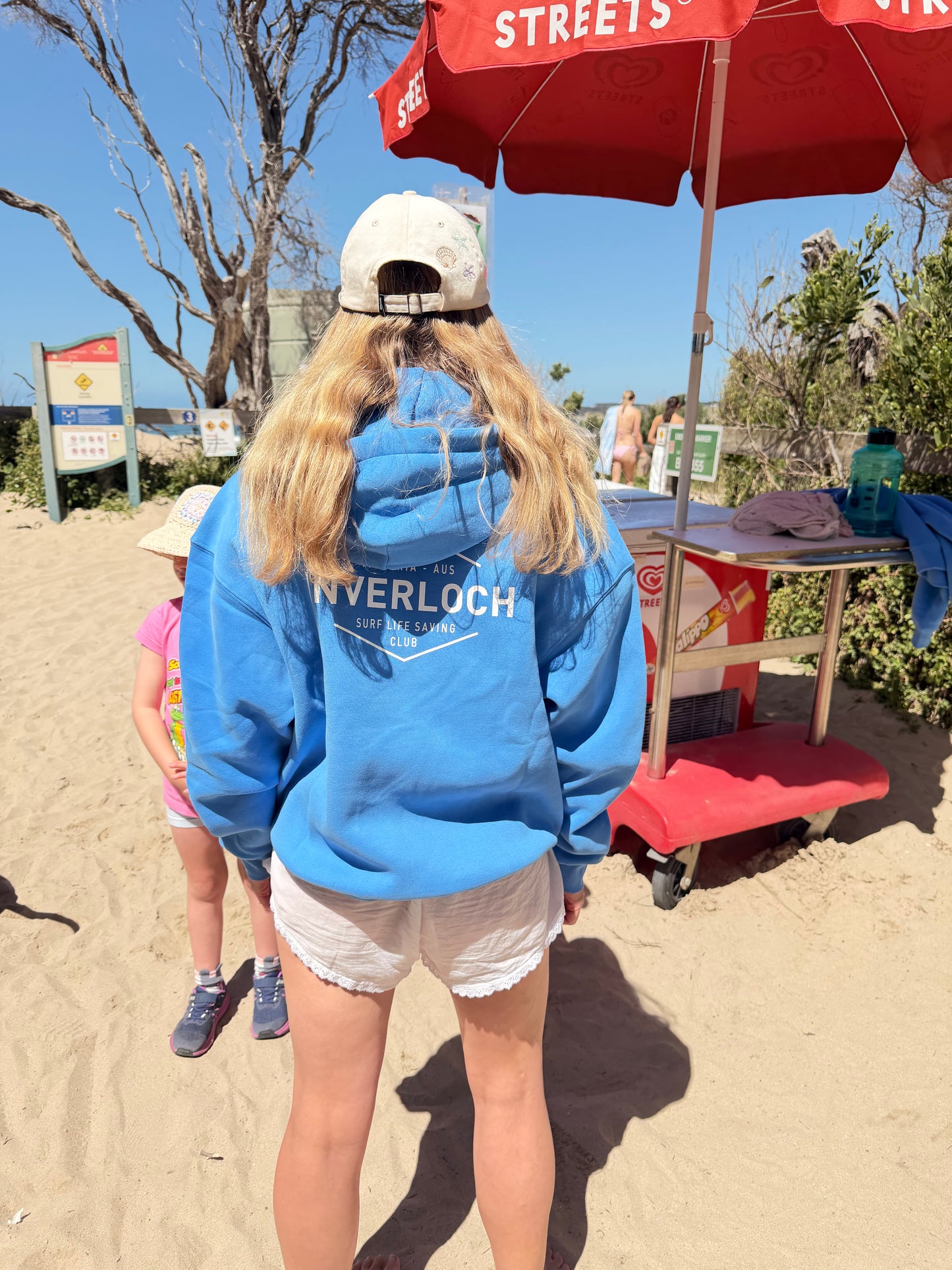Inverloch Surf Club Adult Unisex  Hoodie – Pale Blue with White Logo (Lined Hood) PRE-ORDER ONLINE!