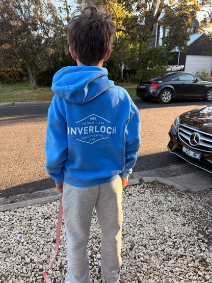 Inverloch Surf Club Kids/Teens Unisex  Hoodie – Pale Blue with White Logo (Lined Hood) PRE-ORDER ONLINE!