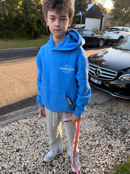 Inverloch Surf Club Kids/Teens Unisex  Hoodie – Pale Blue with White Logo (Lined Hood) PRE-ORDER ONLINE!