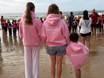 Inverloch Surf Club Kids & Teens Hoodie – Baby Pink with White Logo PRE-ORDER ONLINE!