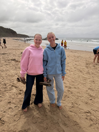 Inverloch Surf Club Adult Unisex Zip Hoodie – Pale Blue with Navy Logo (Lined Hood) PRE-ORDER ONLINE!