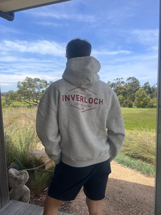 Inverloch Surf Club Adult Unisex Hoodie – Light Sport Grey with Navy or Muted-Red Logo (Lined Hood) PRE-ORDER ONLINE!