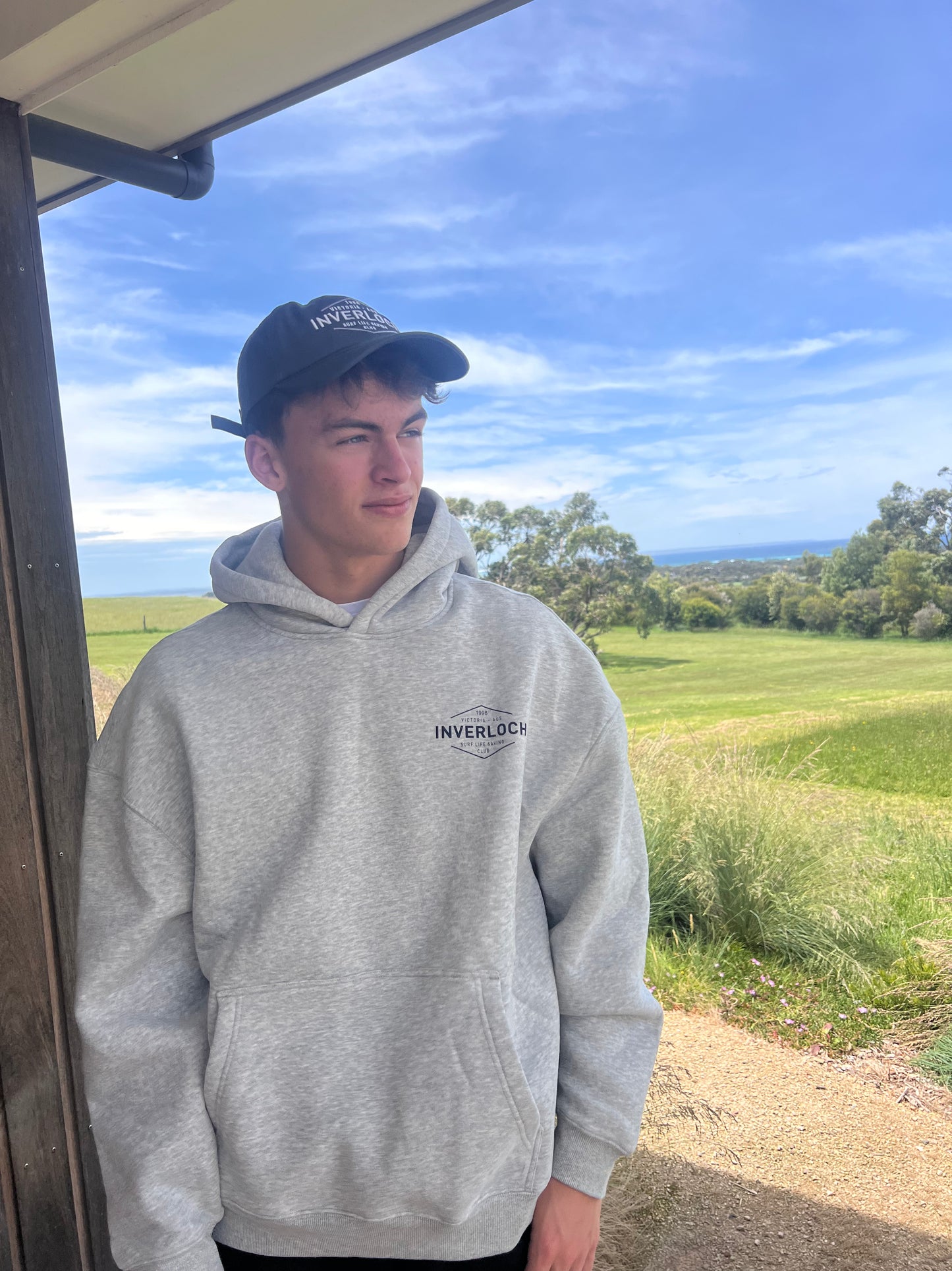 Inverloch Surf Club Adult Unisex Hoodie – Light Sport Grey with Navy or Muted-Red Logo (Lined Hood) PRE-ORDER ONLINE!