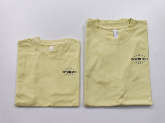 Inverloch Surf Club Kids & Teens Unisex T-Shirt – Soft Lemon Yellow with Navy Logo PRE-ORDER NOW!