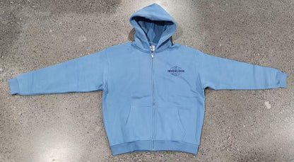Inverloch Surf Club Adult Unisex Zip Hoodie – Pale Blue with Navy Logo (Lined Hood) PRE-ORDER ONLINE!