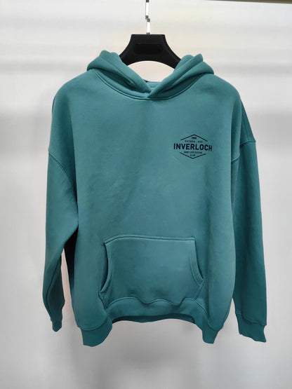 Teal hoodie with 'INVERLOCH' logo on a white background